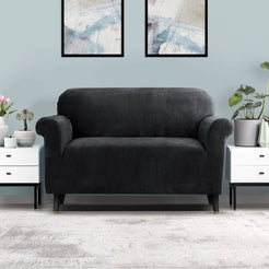 Artiss Sofa Cover Couch Covers 2 Seater Velvet Black