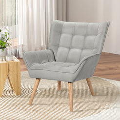 Artiss Modern Grey Linen Armchair with Tufted Design and Sturdy Frame