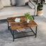 Robust Coffee Table Steel Frame and Mesh Storage Shelf,  Rustic Brown and Black