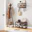 Black Coat Rack Stand Industrial Style 2 Shelves Clothes