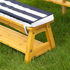 Outdoor Table & Bench Set with Cushions & Umbrella (Navy)