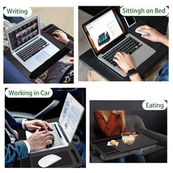 Portable Laptop Desk with Device Ledge, Mouse Pad and Phone Holder for Home Office (Black, 43cm)