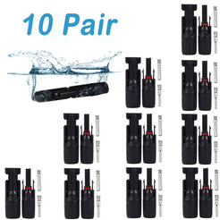 10 Pairs Solar Panel Connectors - 30A, Male & Female, IP67, PV Cable