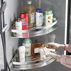 GOMINIMO 2-Pack Corner Shower Caddy with Adhesive and Hooks (Silver) GO-CSS-102-LX