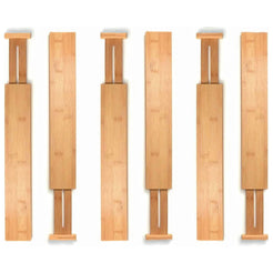 Gominimo Bamboo Drawer Dividers 44-55cm Premium Anti-Slip Rubber Pad 6 Set
