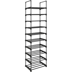 SONGMICS 10-Tier Metal Shoe Rack Customizable Design Black