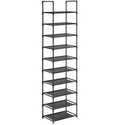 SONGMICS 10 Tier Metal Shoe Rack Non-Woven Fabric Shelves Black LSH010B02