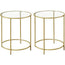 VASAGLE Round Side Tables Set of 2 Tempered Glass with Steel Frame Gold LGT037A61