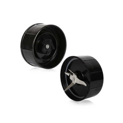 a pair of black plastic knobs on a white background