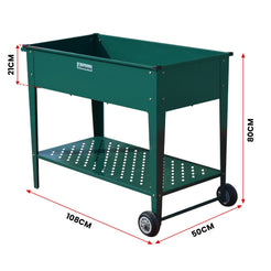 Wallaroo Garden Bed Cart Raised Planter Box 108.5 x 50.5 x 80cm Galvanized Steel - Green