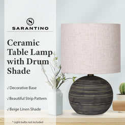 Sarantino Ceramic Table Lamp With Striped Pattern In Antique Black