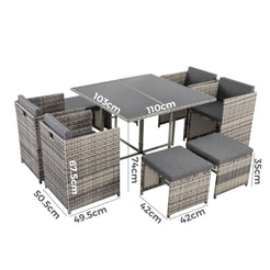 Horrocks 8 Seater Outdoor Dining Set-Grey