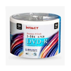 INTACT Printable DVD-R 16X White 50 Pcs | 4.7GB Storage | Ideal for Home Movies