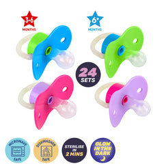 1st Steps 24PCE Cherry Teat Pacifiers With Case Glow In The Dark 3-6+ Month