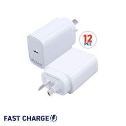 SAS Electrical 12PCE 20W USB-C Wall Charger Apple Samsung Google Fast Charge