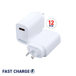SAS Electrical 12PCE 18W USB-A Wall Charger Apple Samsung Google Fast Charge