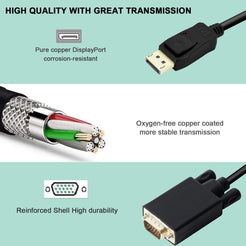 1.8m DisplayPort to VGA Cable Adapter - 1920x1200 60Hz - Plug and Play - Compatible with Desktops, Laptops, and More