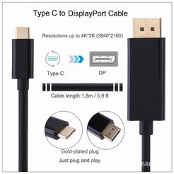 1.8M USB-C Thunderbolt 3 to DisplayPort Cable - 3840x2160@60Hz - Black