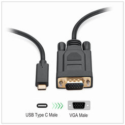 1.8M Type C USB-C Thunderbolt 3 to VGA Cable for MacBook - Converts USB-C to VGA, Supports 1080p Resolution