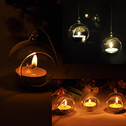 10-Pack Hanging Clear Glass Ball Tealight Candle Holder - 10cm Diameter - Wedding Globe Decoration