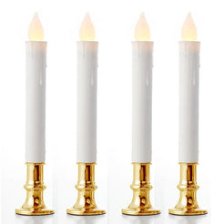 10-Pack Taper Stick Battery Candle - Natural Flame Light - No Flicker - Gold Stand Base