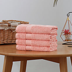 Linenland Bath Towel 4 Piece Cotton Hand Towels Set - Coral