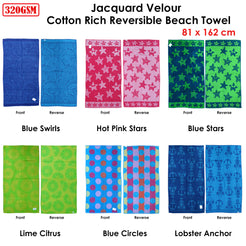 Jacquard Velour Reversible Beach Towel Blue Circles