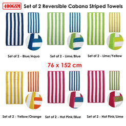 Set of 2 Reversible Cabana Striped Towels Lime/Yellow