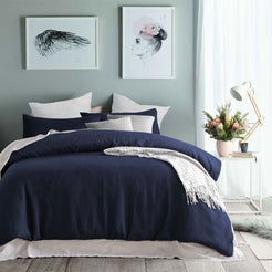 Accessorize Navy Waffle Polyester Quilt Cover Set - King Size