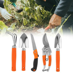 11-Piece Garden Tools Set - Carbon Steel Construction, Pruning Shears, Shovels, Sprayer, Glue Gun, Toolbox