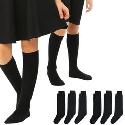 6x Pairs School Uniform Knee High Socks Cotton Rich Girls Boys Kids Bulk - Black - 2-8 (10-12 Years Old)